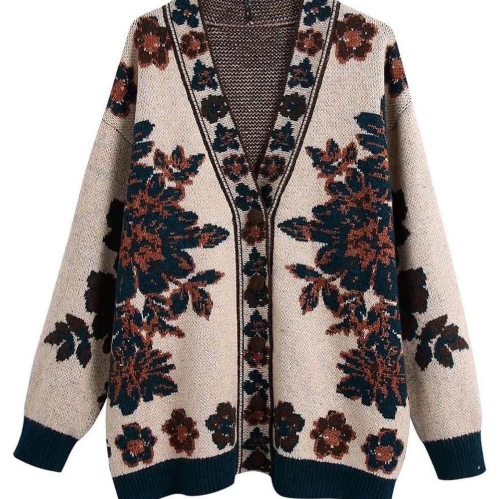 Zara Cream and Brown Floral Cardigan
